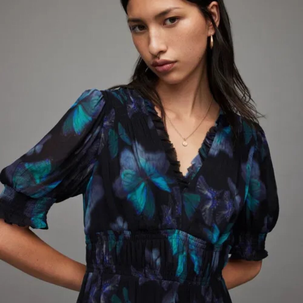 AllSaints Via Ceres butterfly Print Mini Dress - Size 10 - Picture 4 of 10
